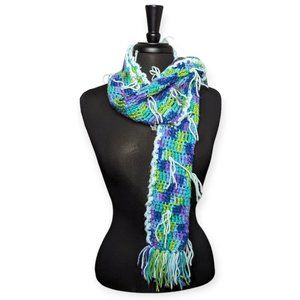 Hand Knit Jewel Tone Tasseled Scarf